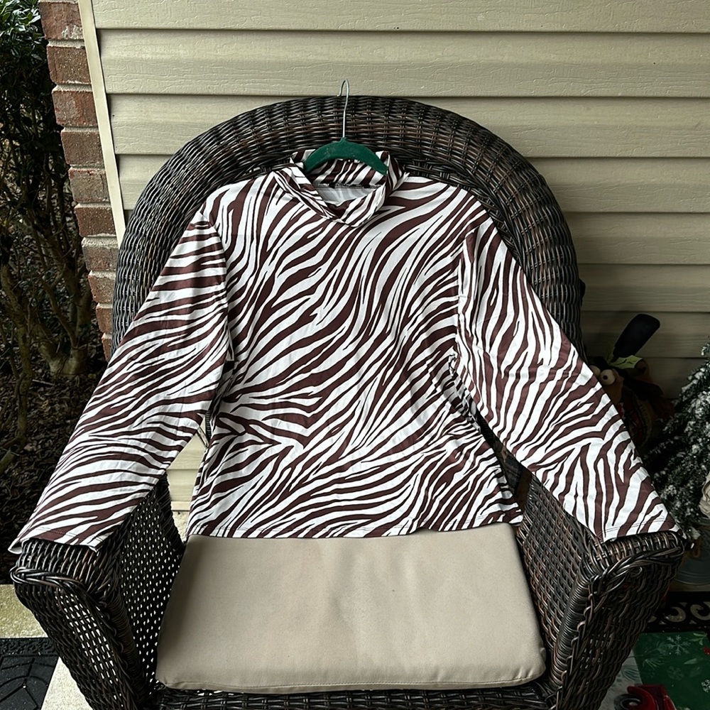 SHEIN Curve Brown and White Zebra Print Long Sleeve Blouse 3XL
